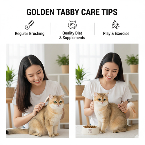 Cách chăm sóc mèo Anh lông ngắn Golden Tabby với chế độ ăn giàu protein, chải lông và vệ sinh định kỳ