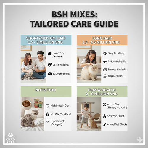 Hướng dẫn chăm sóc mèo Anh lông ngắn lai theo từng kiểu lai và nhu cầu riêng