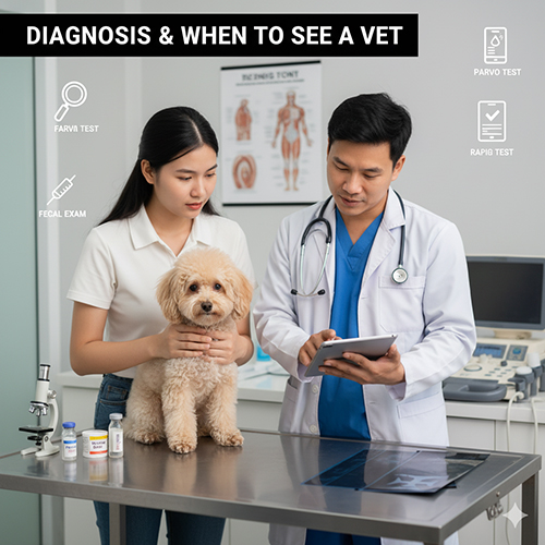 Chẩn đoán và khi nào cần đưa chó Poodle đi thú y – test Parvo, xét nghiệm phân, siêu âm, xét nghiệm máu