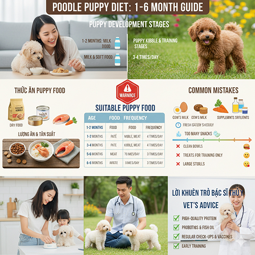 Chế độ ăn cho chó Poodle con từ 1 đến 6 tháng tuổi – hướng dẫn chi tiết từng giai đoạn