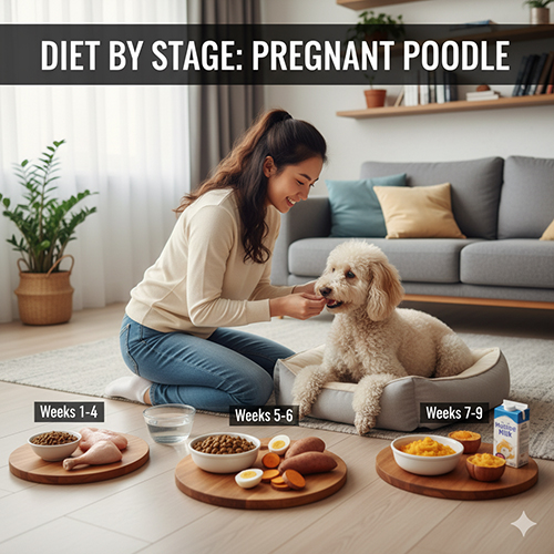 Chế độ dinh dưỡng chó Poodle 🐩 mang thai theo từng giai đoạn – tuần 1–9