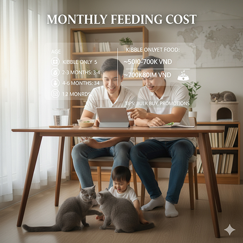 Chi phí ăn uống hàng tháng cho mèo Anh lông ngắn – hạt, pate, DIY