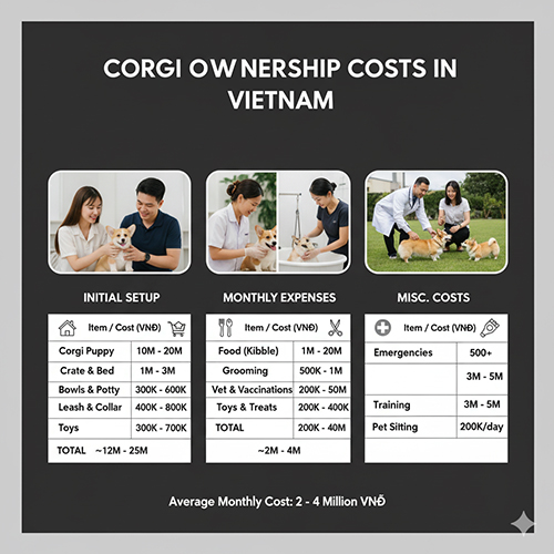 Bảng chi phí nuôi chó Corgi tại Việt Nam – bao gồm chi phí ban đầu, chi phí hàng tháng và chi phí phát sinh