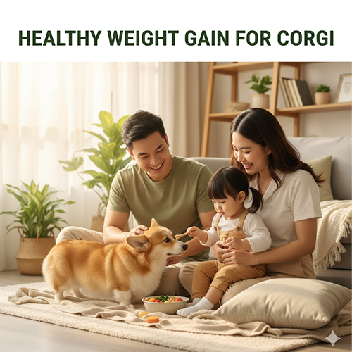 Gia đình cho chó Corgi ăn để tăng cân khỏe mạnh, an toàn