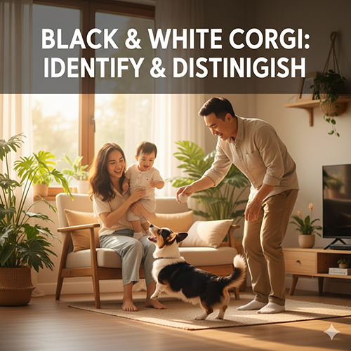 Gia đình vui đùa cùng chó Corgi đen trắng trong phòng khách – hướng dẫn nhận diện 🖤🤍