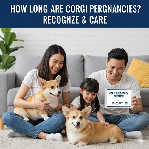 Gia đình vui vẻ cùng chó Corgi mang thai – Thời gian mang thai trung bình 58–65 ngày và cách chăm sóc đúng chuẩn.
