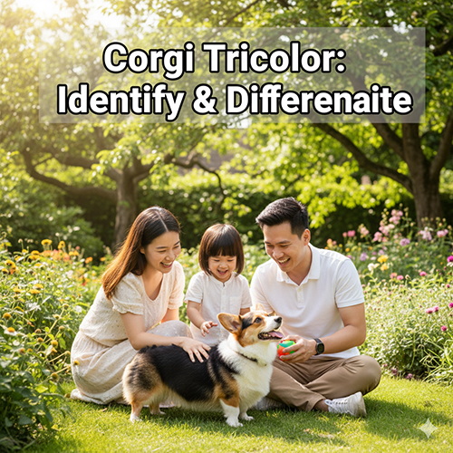 Gia đình vui đùa cùng chó Corgi Tricolor trong vườn – nhận diện & phân biệt màu lông đặc trưng 🐶🖤🤎🤍