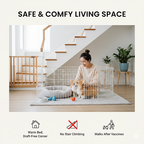 Chỗ ở và môi trường sống an toàn thoải mái cho chó Corgi con trong giai đoạn phát triển