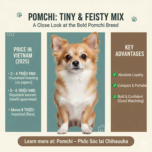 Pomchi – chó Phốc Sóc lai Chihuahua, nhỏ gọn, trung thành, gan dạ, giá 2–8 triệu tại Việt Nam