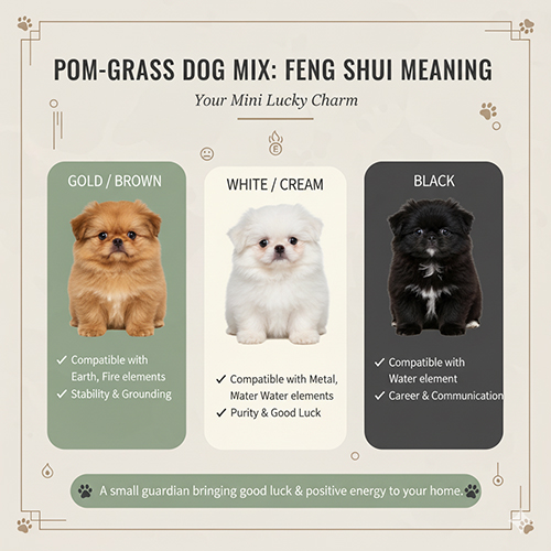 Ý nghĩa phong thủy chó Phốc Sóc lai chó cỏ – Pom Grass Dog Mix màu vàng, nâu, đen, trắng