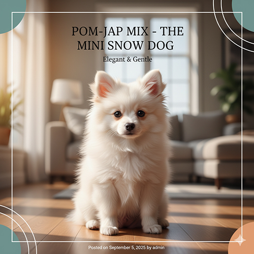 Chó Phốc Sóc lai Nhật với bộ lông trắng muốt như tuyết, dáng vẻ thanh lịch và hiền lành trong phòng khách hiện đại