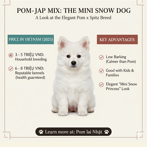 Pom lai Nhật – chó Phốc Sóc lai Spitz, trắng muốt, hiền lành, giá 3–8 triệu tại Việt Nam