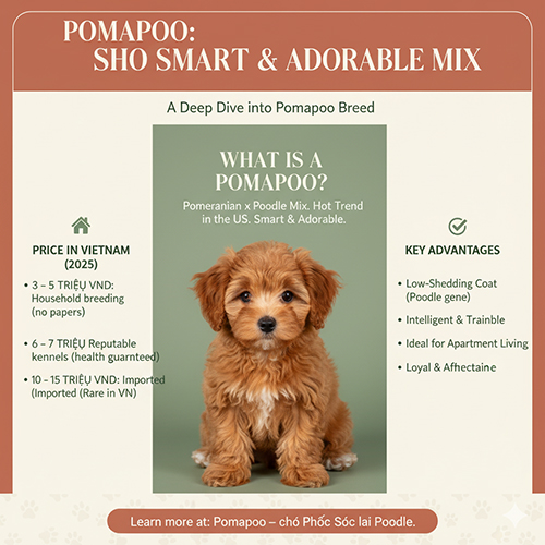 Pomapoo – chó Phốc Sóc lai Poodle, thông minh, ít rụng lông, giá 3–15 triệu tại Việt Nam