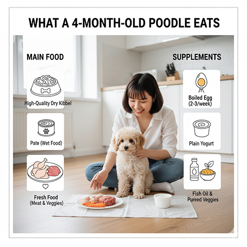 Chó Poodle 4 tháng tuổi ăn gì – thực đơn chính và bổ sung dinh dưỡng
