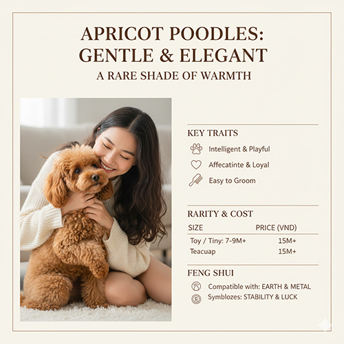 Chó Poodle vàng mơ (vàng kem) – giống chó dịu nhẹ và thanh lịch, thông minh, dễ nuôi, giá từ 7–15 triệu