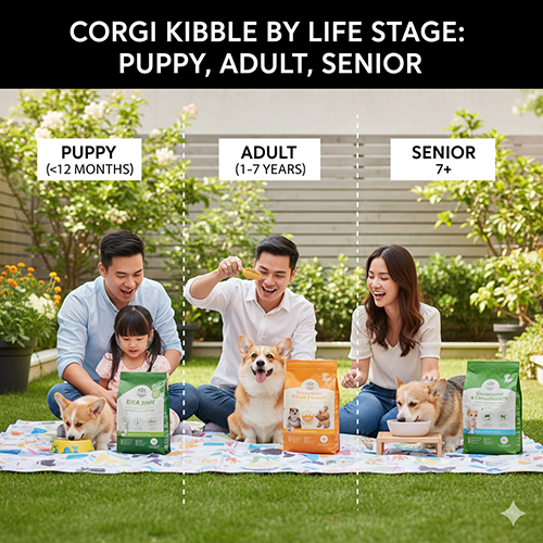 So sánh thức ăn hạt cho chó Corgi theo độ tuổi Puppy, Adult và Senior