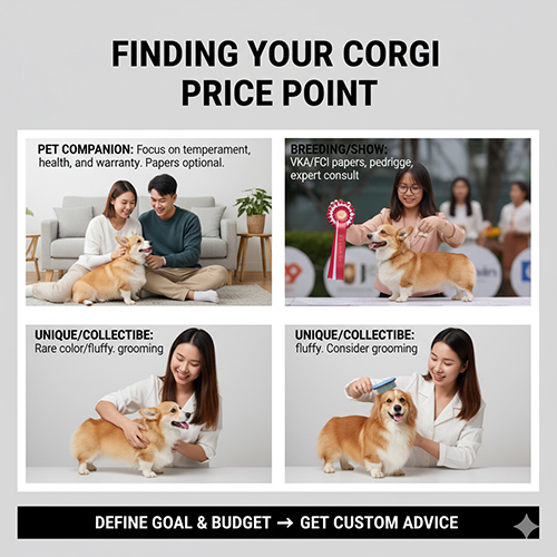 Hướng dẫn chọn mức giá Corgi 2025 phù hợp – Nuôi cảnh, nhân giống/thi đấu, hoặc sưu tầm cá thể hiếm