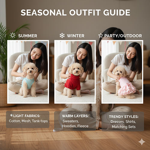 Poodle mặc áo cotton mùa hè, áo hoodie mùa đông và váy công chúa đi party – gợi ý chọn quần áo theo mùa