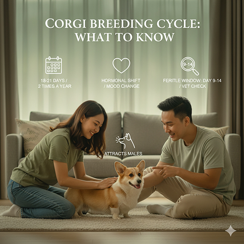 Chu kỳ sinh sản chó Corgi – dấu hiệu, giai đoạn và cửa sổ phối giống