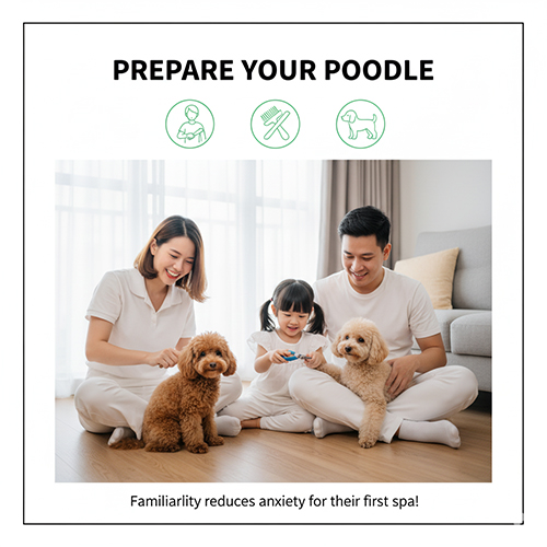 Chuẩn bị tâm lý cho chó Poodle trước khi đi spa bằng chải lông và cắt móng nhẹ nhàng