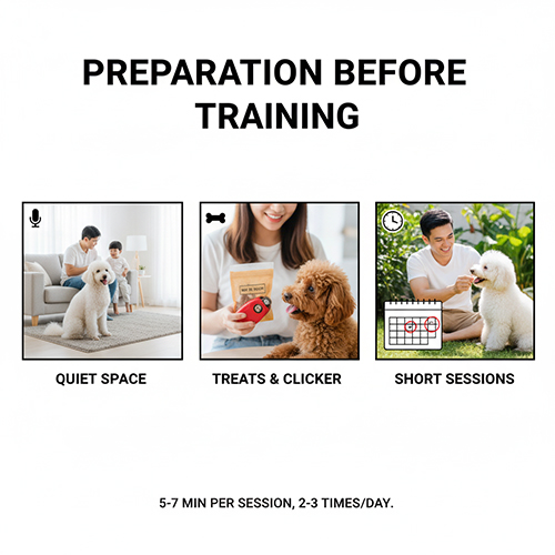 Chuẩn bị trước khi huấn luyện chó Poodle đứng – không gian, dụng cụ, thời lượng