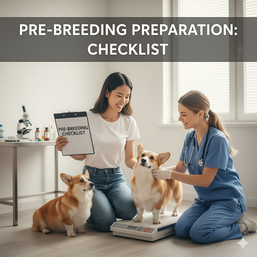 Checklist chuẩn bị trước khi phối giống chó Corgi: khám sức khỏe, tiêm phòng, dinh dưỡng, phả hệ và môi trường