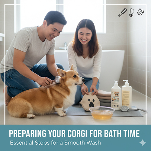 Chuẩn bị trước khi tắm chó Corgi: dụng cụ, nhiệt độ nước, chải lông và tạo tâm lý thoải mái