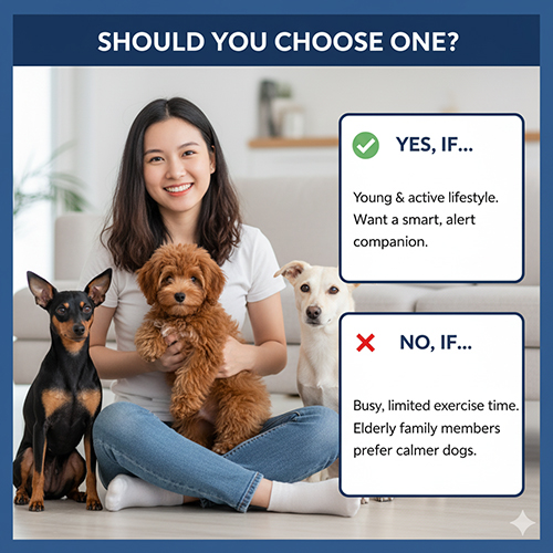 Có nên nuôi Poodle lai Phốc hươu? Phù hợp với người trẻ, năng động; không phù hợp nếu quá bận rộn hoặc gia đình có người lớn tuổi thích chó hiền