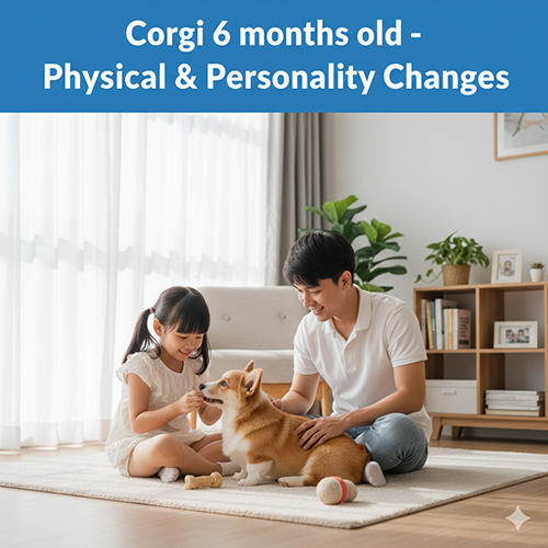 Corgi 6 tháng tuổi chơi đùa cùng gia đình – giai đoạn thay đổi thể chất và tính cách