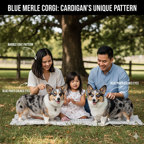 Chó Corgi Cardigan màu blue merle với hoa văn loang xanh xám và mắt xanh/2 màu