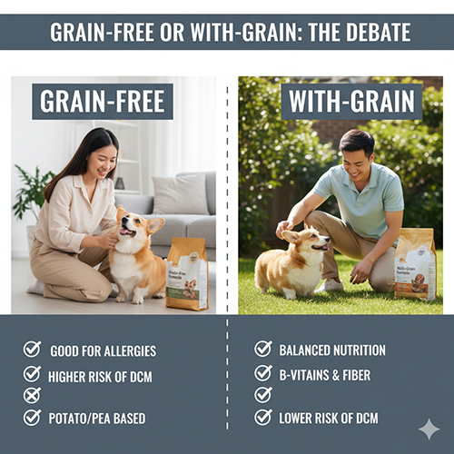 So sánh thức ăn hạt Grain-free và With-grain cho chó Corgi