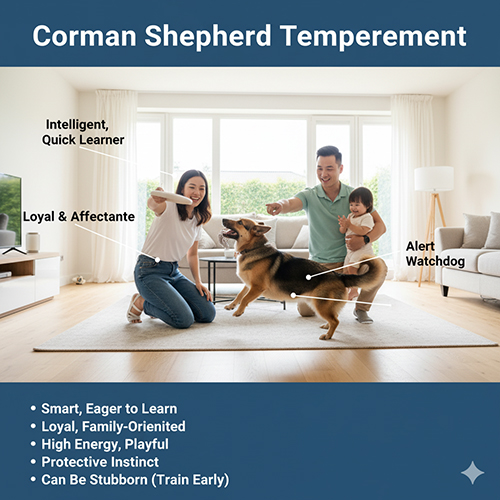 Tính cách chó Corgi lai Becgie (Corman Shepherd) – thông minh, trung thành, cảnh giác và năng lượng cao