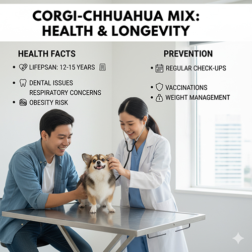 Sức khỏe và tuổi thọ chó Corgi lai Chihuahua (Chigi) – sống 12–15 năm, dễ mắc bệnh răng, hô hấp và béo phì