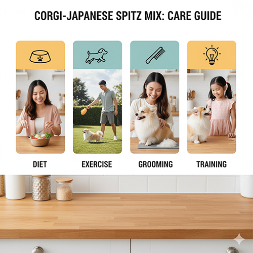 Hướng dẫn chăm sóc Corgi lai Nhật Spitz – chế độ ăn, vận động, grooming và huấn luyện