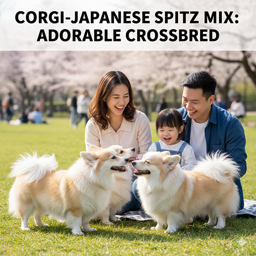 Ảnh đại diện Corgi lai Nhật (Japanese Spitz) – gia đình vui chơi cùng hai bé chó lai đáng yêu dưới hàng hoa anh đào