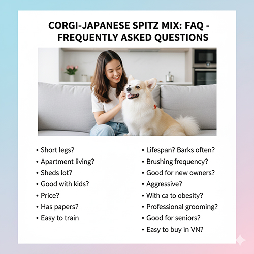 FAQ chó Corgi lai Nhật Spitz – tổng hợp câu hỏi thường gặp về ngoại hình, tính cách, chăm sóc, giá và khả năng nuôi