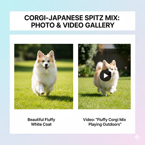 Bộ sưu tập hình ảnh và video Corgi lai Nhật Spitz – bộ lông trắng bồng bềnh và khoảnh khắc vui chơi ngoài trời