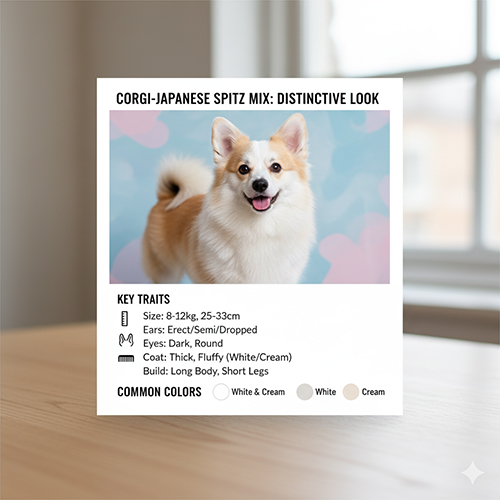Corgi lai Nhật Spitz với ngoại hình đặc trưng – lông trắng xù, thân dài chân ngắn đáng yêu