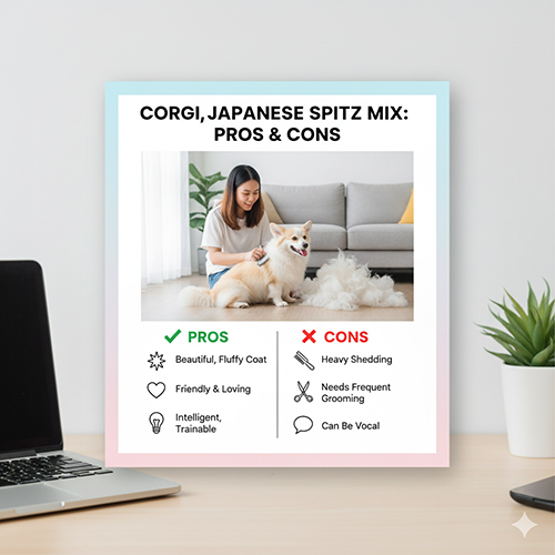 Ưu và nhược điểm của Corgi lai Nhật Spitz – lông bồng bềnh, thông minh, dễ huấn luyện nhưng rụng lông nhiều và cần chăm sóc lông thường xuyên