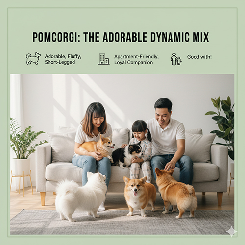 Hình ảnh chó Corgi lai Phốc sóc (PomCorgi) – nhỏ gọn, chân ngắn, lông xù đáng yêu như cục bông