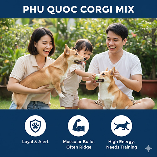 Corgi lai Phú Quốc – dáng lưng dài, săn chắc, trung thành & cảnh giác