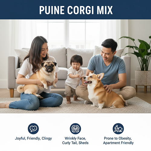 Corgi lai Pug – ngoại hình mặt xệ vui nhộn, tính cách thân thiện & hài hước