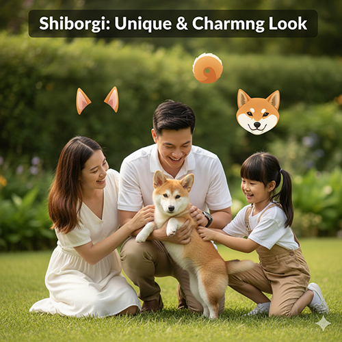 Ngoại hình chó Corgi lai Shiba (Shiborgi) – dáng nhỏ gọn, mặt cáo, tai dựng, đuôi cong đặc trưng