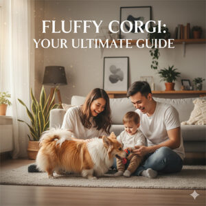 Gia đình vui đùa cùng chú Corgi lông dài Fluffy trong phòng khách, minh họa biến thể hiếm của giống Corgi.