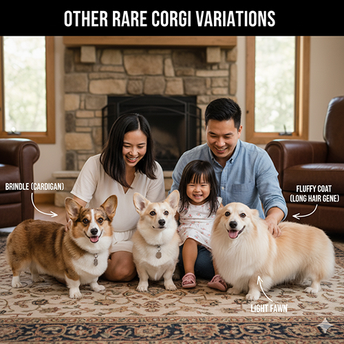 Các màu hiếm khác của Corgi như Brindle, Fawn nhạt và Fluffy coat