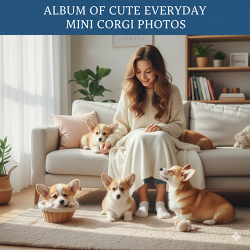 Bộ ảnh Corgi mini cute: những bé Corgi con nhỏ nhắn chơi đùa trong phòng khách cùng cô chủ 🐶🐾