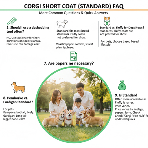 FAQ về Corgi lông ngắn Standard – rụng lông, khác biệt với Fluffy, tham gia Dog Show, giấy tờ và giá.