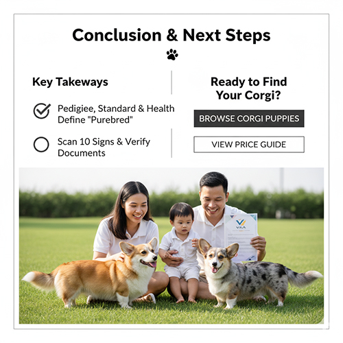 Kết luận & CTA – Corgi thuần chủng dựa trên phả hệ, tiêu chuẩn giống và sức khỏe