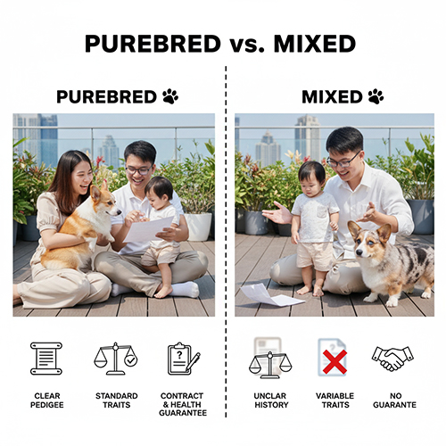 Phân biệt Corgi thuần chủng vs lai – dựa trên phả hệ, form dáng, đặc điểm ổn định, hợp đồng bảo hành