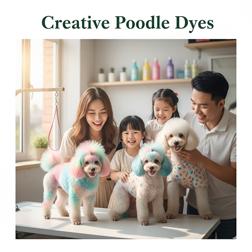 Gia đình Việt trẻ nhuộm màu sáng tạo cho chó Poodle tại tiệm.